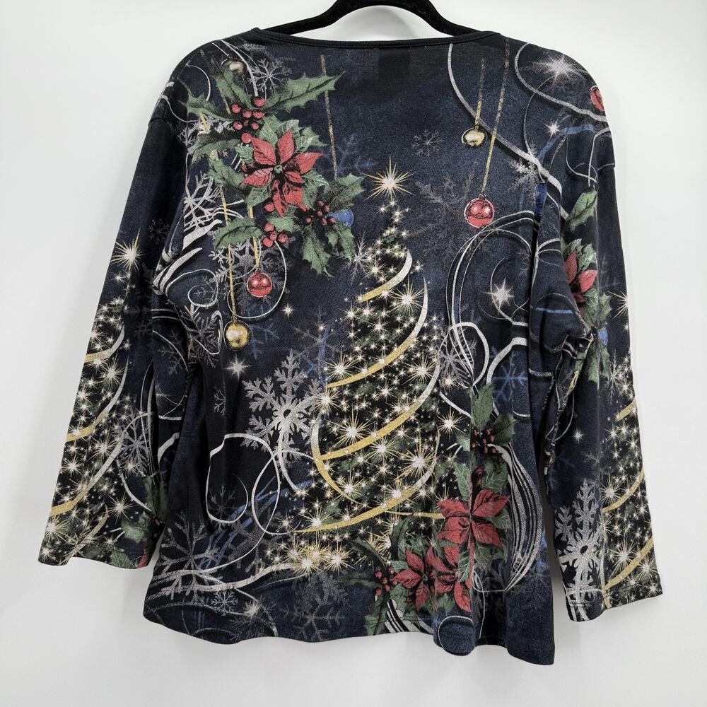 Jess & Jane Shirt Womens Xl Black Christmas Joy Tree Poinsettia Holiday Usa View 3